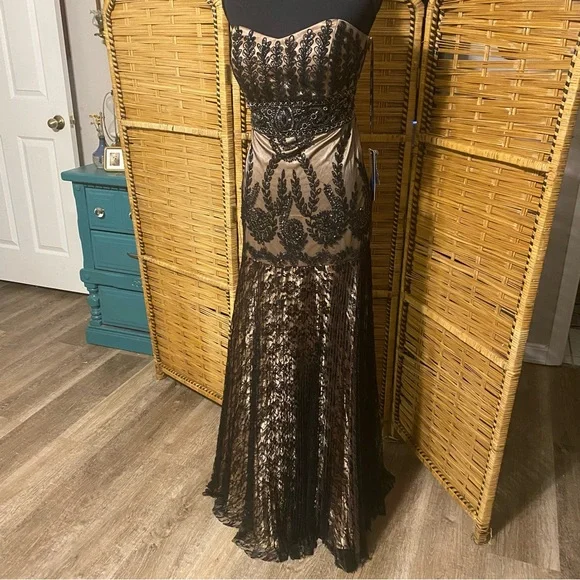 Sue Wong Nocturne Black and Nude Strapless Dress - Picture 1 of 16